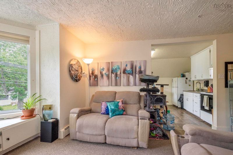 View from living room to kitchen/dining